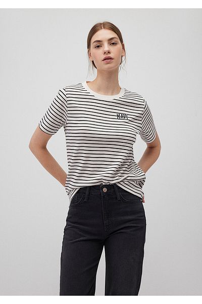 Mavi Schwarzes T-Shirt mit Streifen und Logo-Aufdruck Regular Fit / Regular Fit1612224-85143