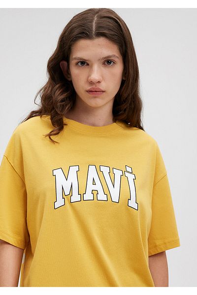 Mavi Жълта тениска с отпечатано лого Oversize / широка кройка 1600843-71340