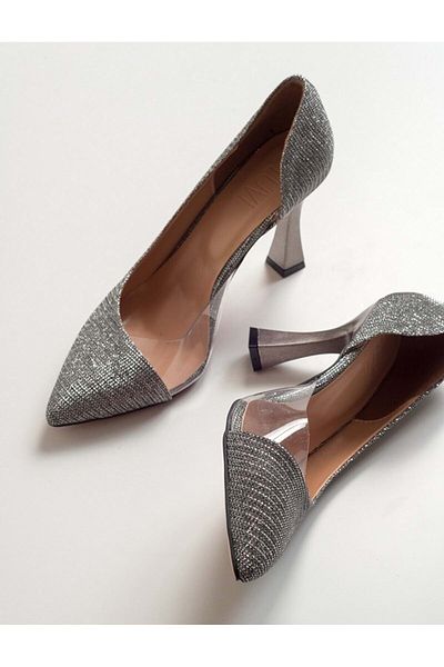 Kocamanlar Ayakkabı Platinum-Silvery Transparent Stiletto - Feles Goblet Side Pantofi cu toc pentru femei