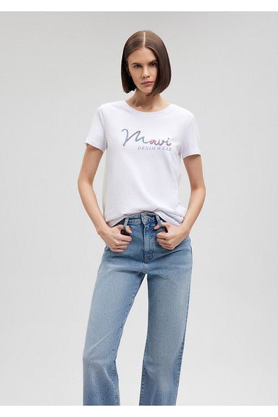 Mavi Potištěné bílé tričko Slim Fit / Slim Fit1612247-620