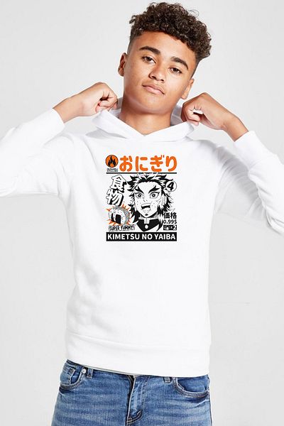 Tshirthane Demon Slayer Anime Super Yummy White Hanorac cu glugă pentru copii 3ip