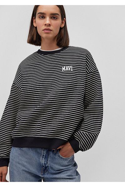 Mavi Schwarzes Sweatshirt mit Streifen und Logo-Aufdruck 1s10100-85143