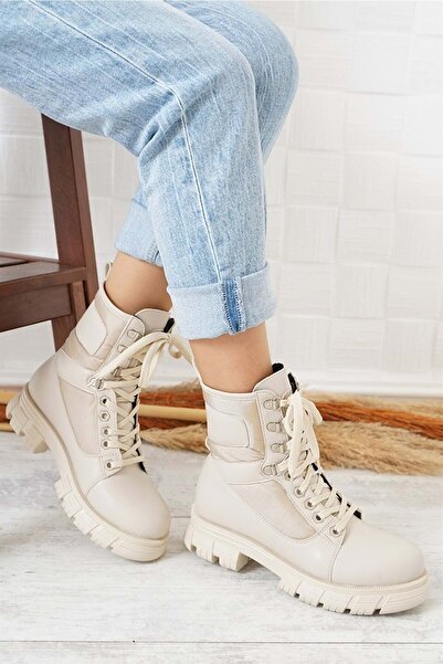 Kocamanlar Ayakkabı Mehtap Çadır Kumaş Kadın Postal Bot BEJ