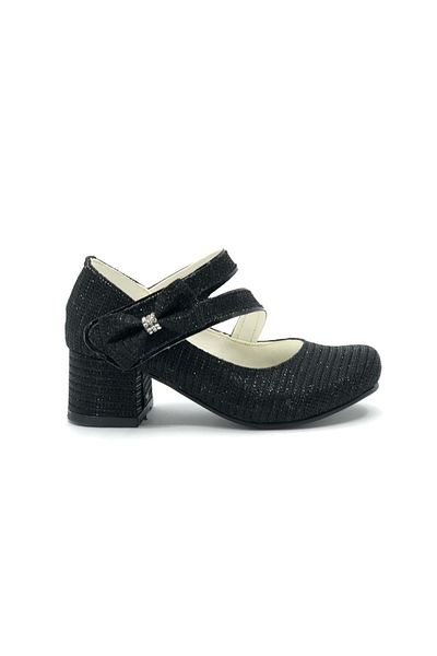 KCMN Pantofi pentru copii İremsu 7845 Side Ribbon pentru fete cu toc negru-argintiu