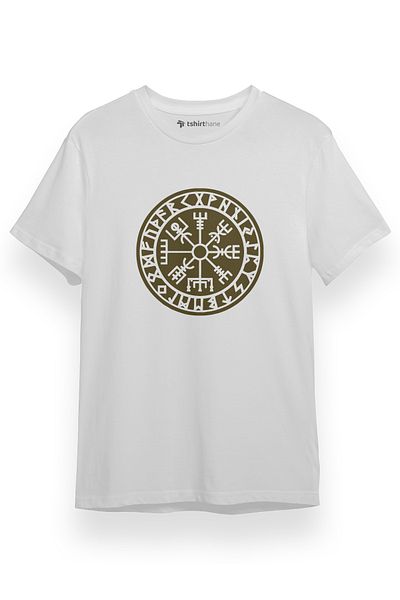 Tshirthane Ανδρικό μπλουζάκι Vikings Vegvisir Runes Λευκό κοντομάνικο