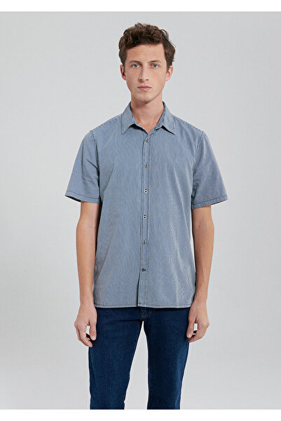 Mavi Πουκάμισο με ριγέ μπλε ναυτικό κανονική εφαρμογή / κανονική κοπή0210212-18790