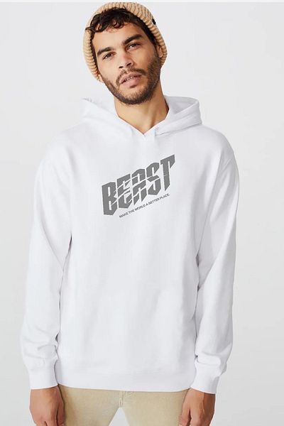 Tshirthane Мъжки суитшърт с качулка Mr Beast Make The World White 3ip