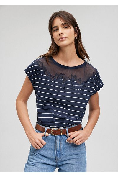 Mavi Marineblaues gestreiftes Spitzen-T-Shirt - Regular Fit1612306-85500
