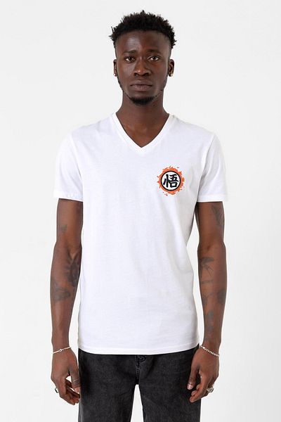 Tshirthane Λογότυπο Dragon Ball Z Anime Λευκό ανδρικό μπλουζάκι με λαιμόκοψη V