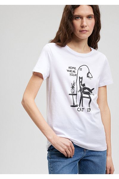 Mavi Weißes T-Shirt mit Katzen-Print Slim Fit / Slim Fit1612390-620