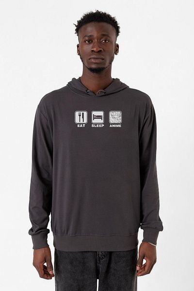 Tshirthane Eat Sleep Anime Smoked Ανδρικό κουκούλα 2 κορδονιών