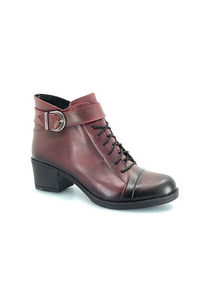 Kocamanlar Ayakkabı Brand 803 100% Genuine Women's Leather Boots with Fur Inside Claret Red