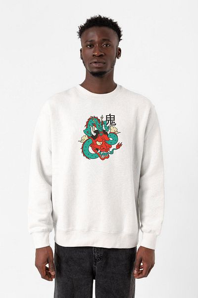 Tshirthane Dragon Samurai Anime Λευκό ανδρικό φούτερ 2ip