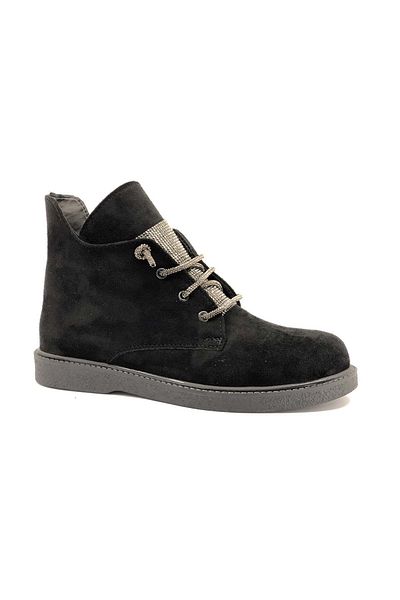 Kids Club Shoes Feles Λαστιχένια Αντιολισθητική Σόλα Πέτρα Δαντέλα Λεπτομερείς Γυναικείες Μπότες ΜΑΥΡΟ-SUEDE