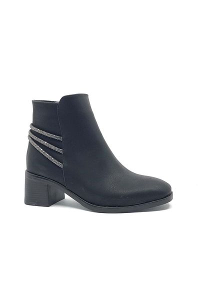 Kids Club Shoes Ασιατικές γυναικείες μπότες με κοντό τακούνι με πέτρινη καμάρα στην πλάτη ΜΑΥΡΟ