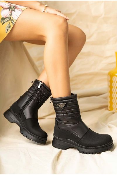 Kids Club Shoes Mehtap Γυναικείες μπότες χιονιού με μάλλινη σόλα από καουτσούκ ΜΑΥΡΟ