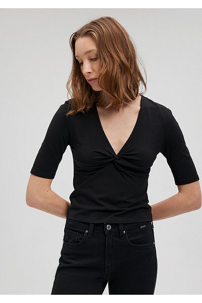 Mavi Černé tričko Slim Fit – Uzel s detaily, Slim Fit1612364-900