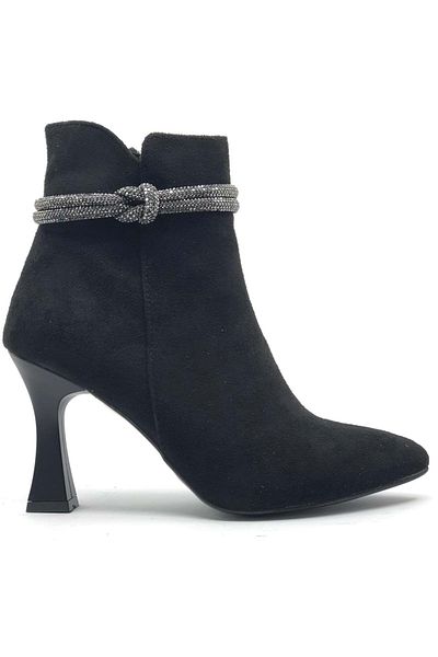 Kids Club Shoes Feles Knot Stone Λεπτομερείς Γυναικείες Μπότες Κύπελλο Τακούνι ΜΑΥΡΟ-SUEDE