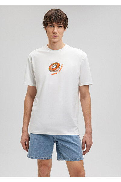 Mavi Donut Baskılı Beyaz Tişört Loose Fit / Bol Rahat Kesim 0612069-80194