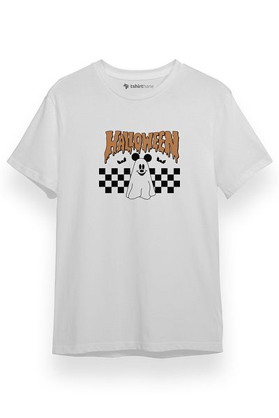 Tshirthane Ανδρικό μπλουζάκι Halloween Mickey Ghost Λευκό κοντομάνικο