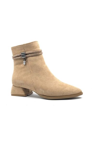 Kids Club Shoes Ασιατικές ρίγες πέτρινες μυτερές γυναικείες μπότες με κοντό τακούνι TEN-SUEDE