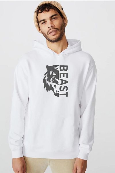 Tshirthane Мъжки суитшърт с качулка Mr Beast Half Face, бял, 3ip