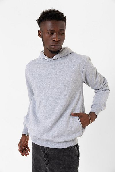 Tshirthane Γκρι Basic Oversize Ανδρικό φούτερ με κουκούλα 3 νημάτων