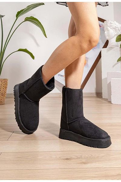 Kids Club Shoes Μαύρες κοντές γυναικείες μπότες - Hugg χοντρή σόλα και εσωτερικό μαλλί