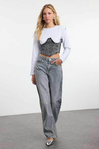 Trendyol Collection Graue Baggy-Jeans mit hoher Taille – Barrel TWOAW25JE00130