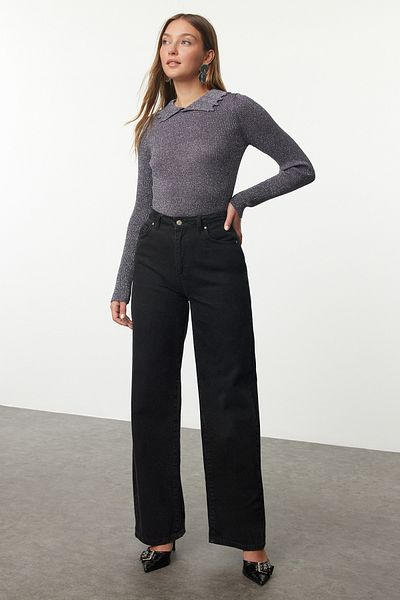Trendyol Collection Polo Collar Anthracite Knitwear Sweater - Ribbed Twoaw25kz00289