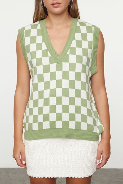 Trendyol Collection Mintfarbener Strickpullover mit V-Ausschnitt – TWOAW22BZ0045