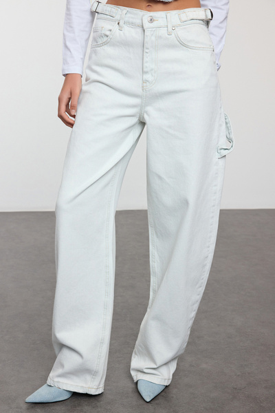 Trendyol Collection High Waist Loose Cut Carpenter Skater Jeans - Ice Blue Twoaw24je00308