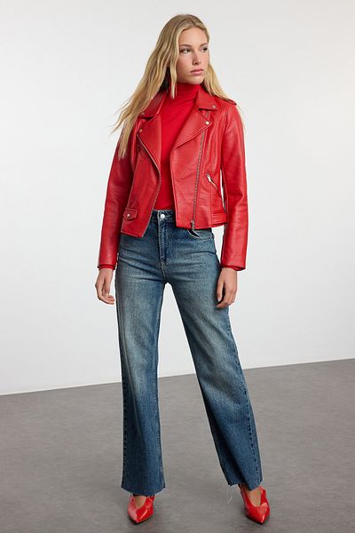 Trendyol Collection Sötétkék széles lábszárú farmernadrág - normál derék TWOAW25JE00137
