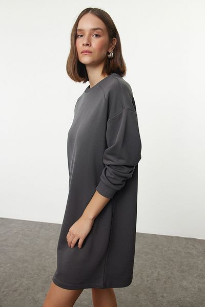 Trendyol Collection Anthracite Relaxed Fit Straight Mini Knitted Dress - TWOAW25EL00231