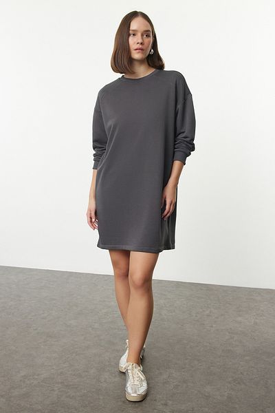 Trendyol Collection Anthracite Relaxed Fit Straight Mini Knitted Dress - TWOAW25EL00231