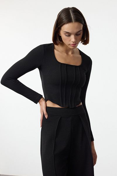 Trendyol Collection Τετράγωνο γιακά Μαύρη Πλεκτή Μπλούζα - Εφαρμόσιμη, Ραμμένη Κούνια Twoaw25Bz00237