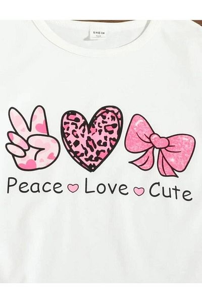 Pink Sky Παιδικό Peace Love Cute εμπριμέ χτενισμένο βαμβακερό μπλουζάκι