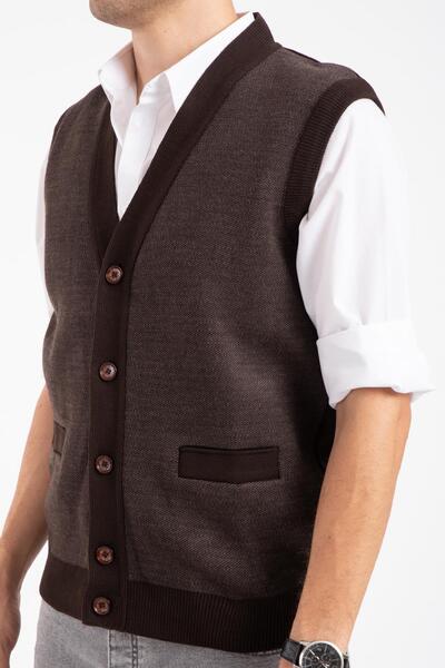 Mutlu City Men's Knitwear Acrylic Winter Vest - Middle Age and Above, Dad Buttoned, NewModel2062