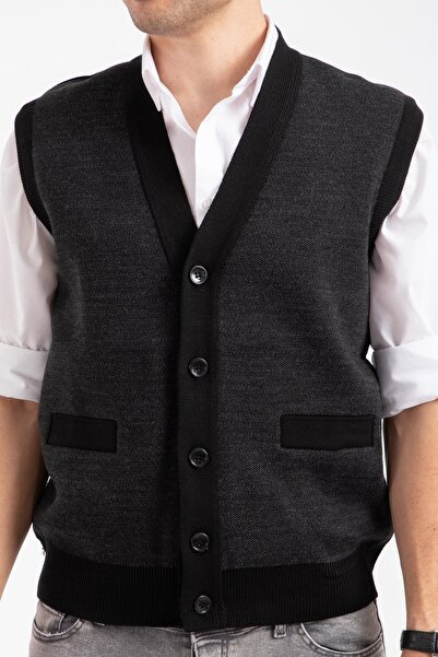Mutlu City Men's Knitwear Acrylic Winter Vest - Middle Age and Above, Dad Buttoned, NewModel2062