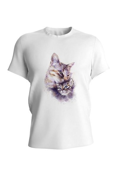 Pink Sky Tricou oversize unisex alb cu imprimeu pisică acuarelă