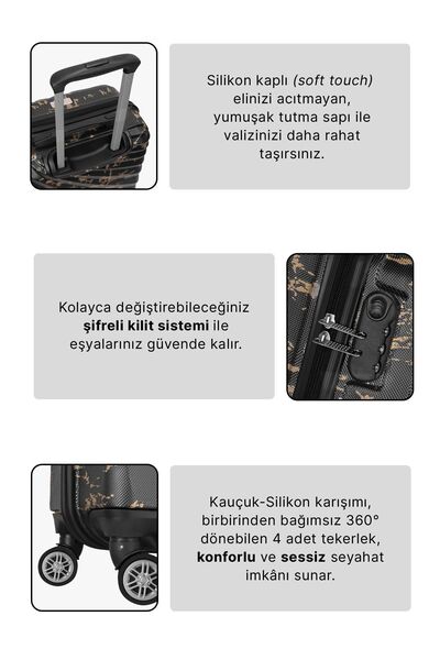 Wexta Wx-300 Baskılı Siyah Orta&kabin 2'li Set Valiz