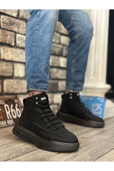 BOA Men's Black Sports Boots with High Sole and Hidden Laces - BA0321