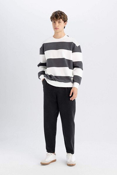 DeFacto Anthrazitfarbenes Boxy-Fit-Sweatshirt mit Rundhalsausschnitt und Streifen 3159715