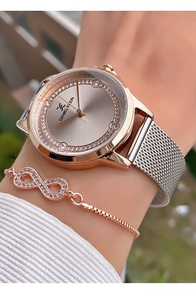 Daniel Klein Silver Women's Wristwatch and Bracelet Gift