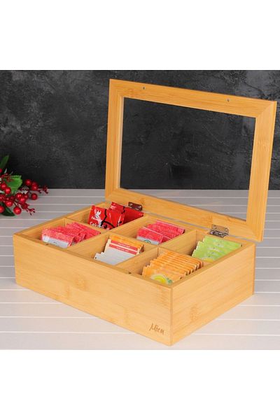elif aksesuar Mien 6 Compartment Bamboo Tea Box