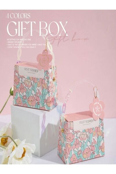 Kutumania Pembe Simli Çiçek Desenli Çanta Şeklinde Kına , Düğün , Doğumgünü H...