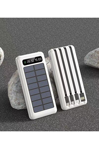 asua Solar 10.000 Mah Güneş Enerjili Led Işıklı Powerbank Şarj Aleti 2x Usb Ç...