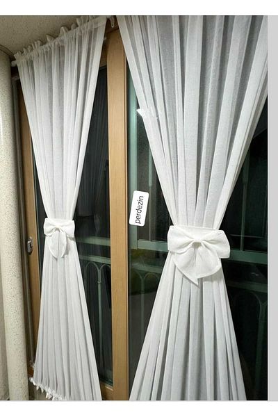 TULUM'S Butterfly Patterned Linen Tulle Rod Curtain - Bow