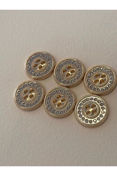 ODDA TASARIM ATÖLYESİ Gold 4 Holes 36 Sizes Single Row Crystal Jewelled Button Set