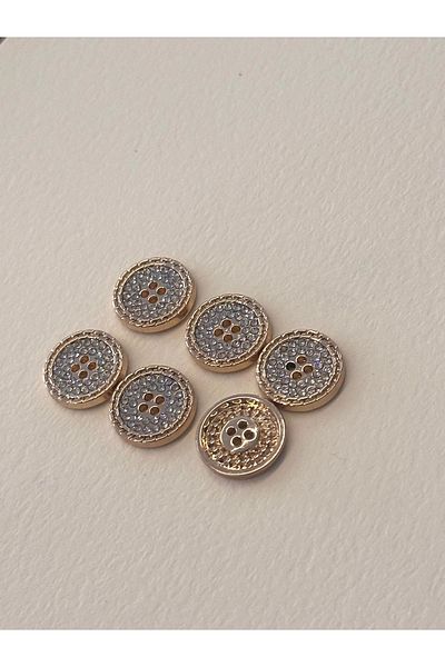 ODDA TASARIM ATÖLYESİ Gold Colored Crystal Stone 26 Size 4 Hole Button Set